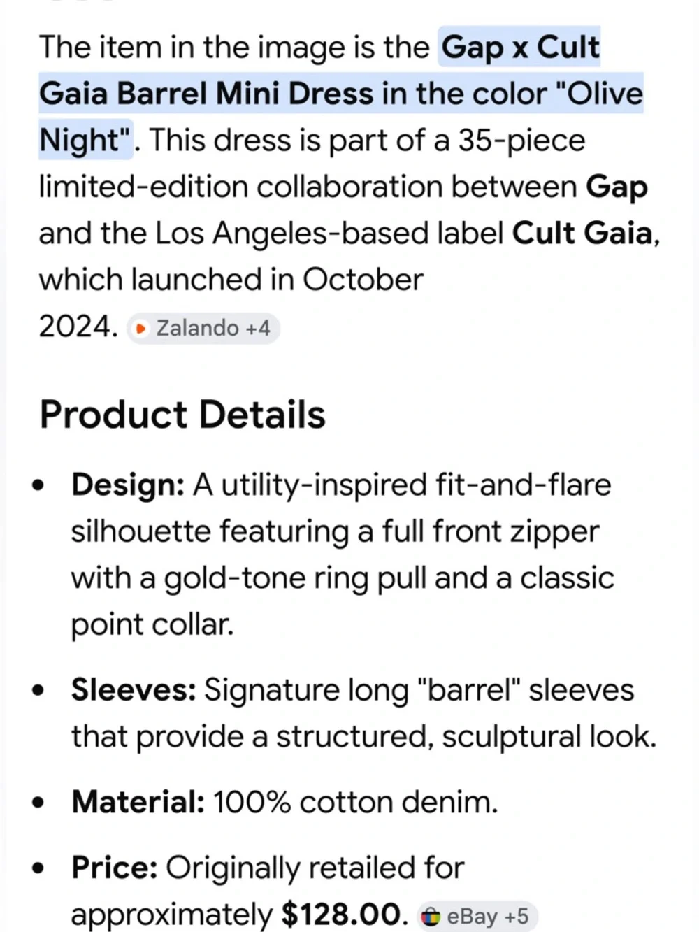 Cult Gaia x Gap Barrel Denim Long Sleeve Mini Dress NWT, Size Small - Picture 12 of 12